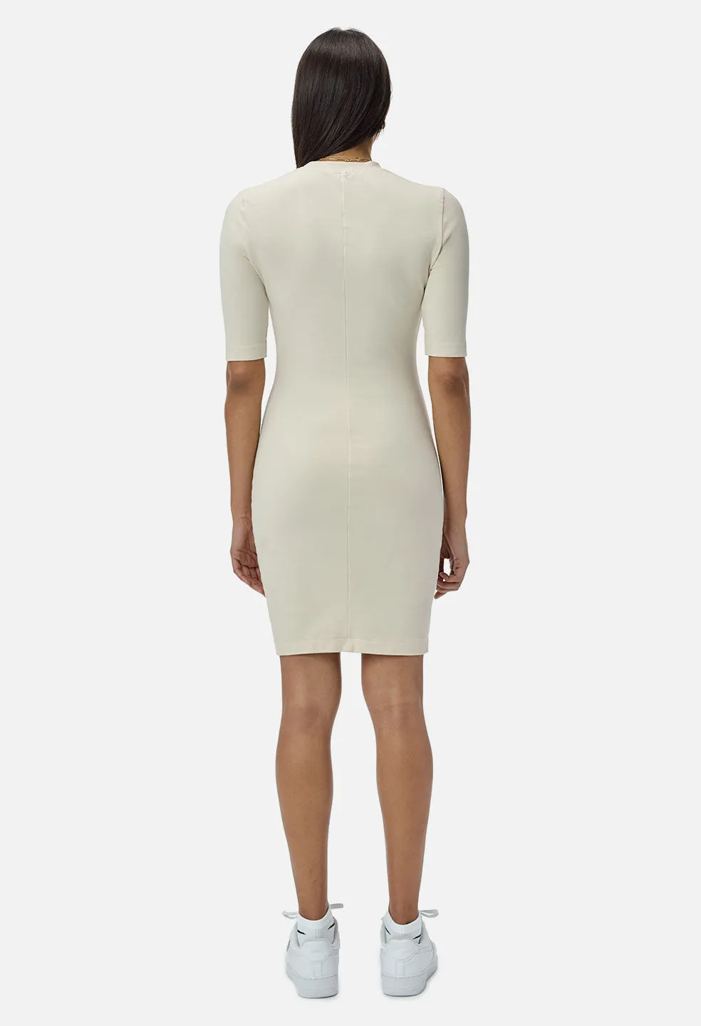 Stretch Sueded Cotton Mockneck Dress / Alabaster