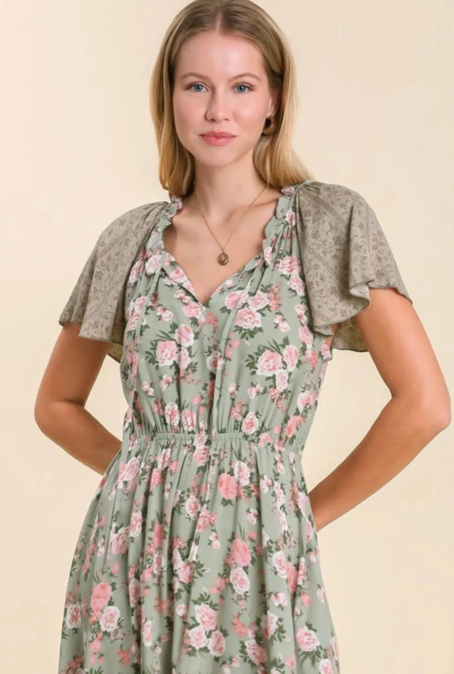 The Dante Floral Sage Dress